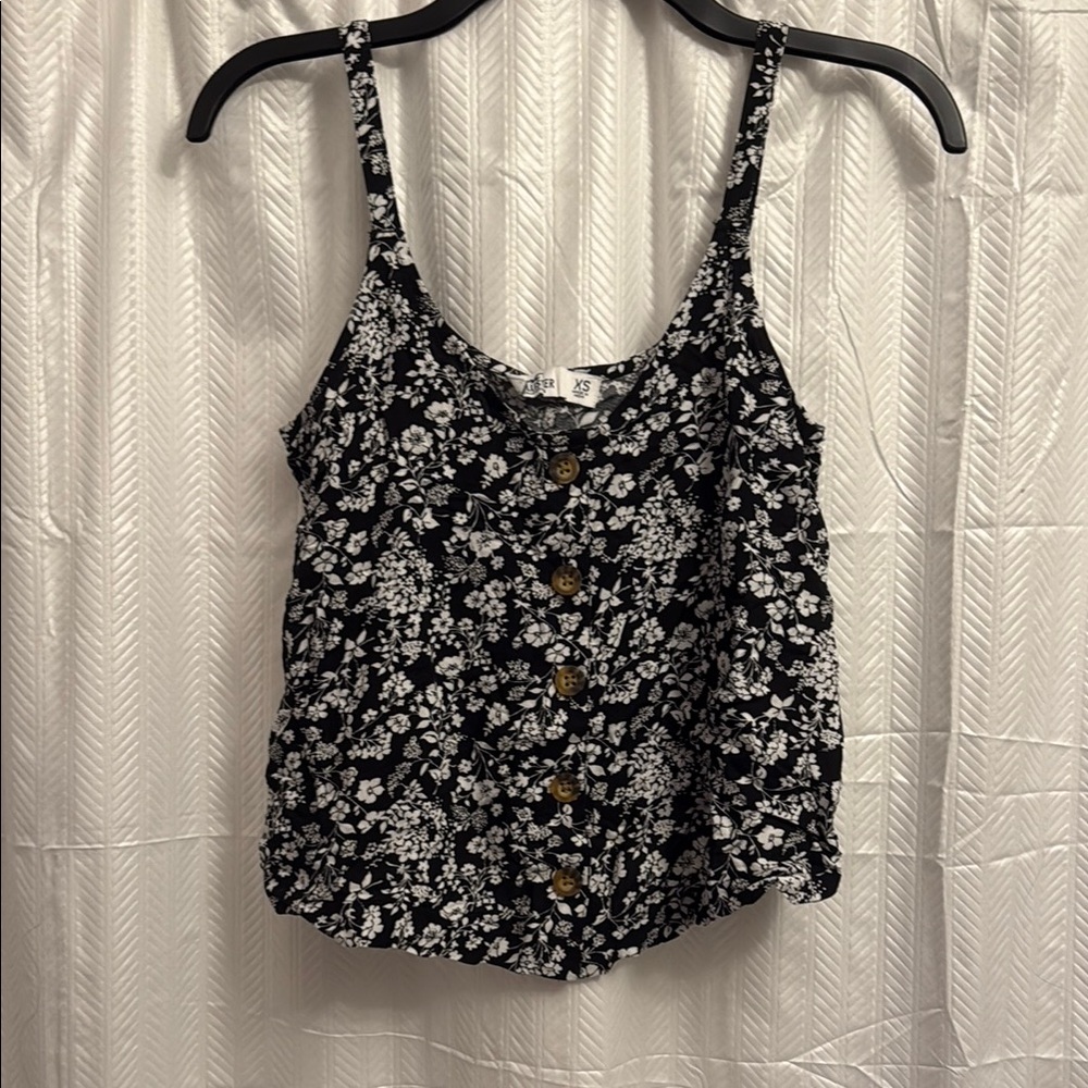 Hollister Black and White Floral Tank Top